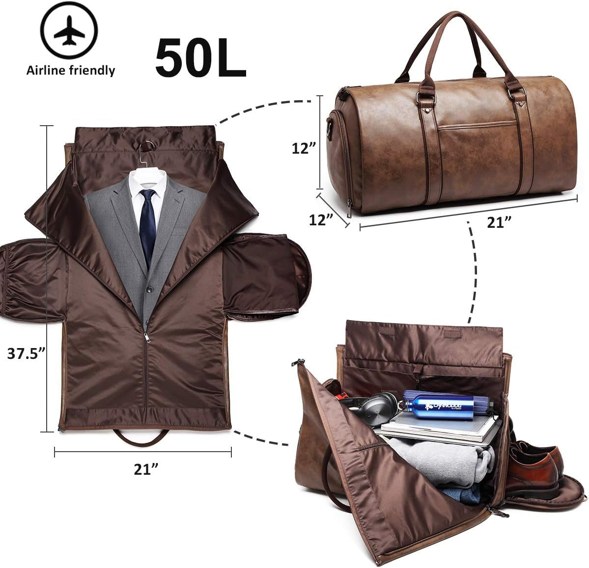 Travel Leather Garment Duffle Bag