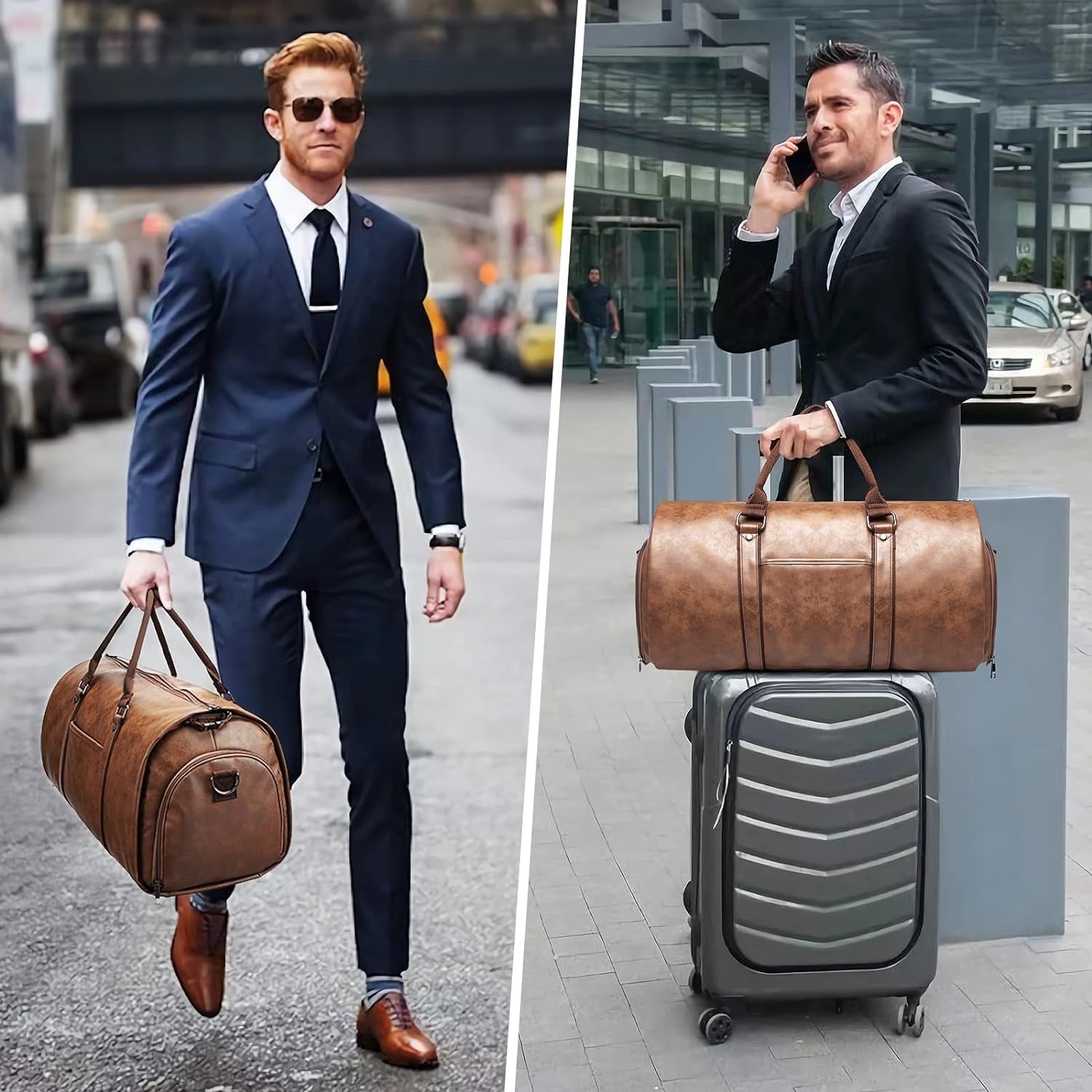 Travel Leather Garment Duffle Bag