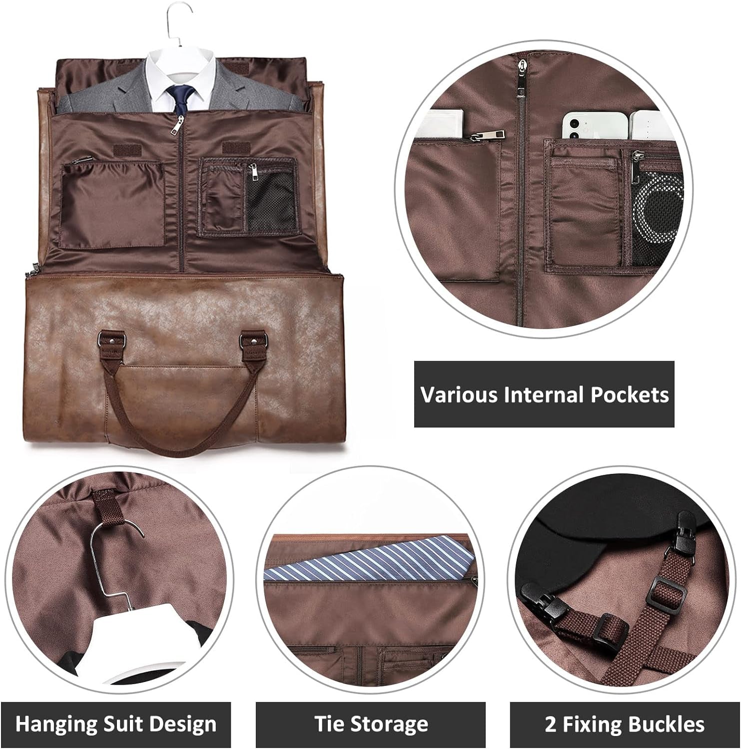 Travel Leather Garment Duffle Bag