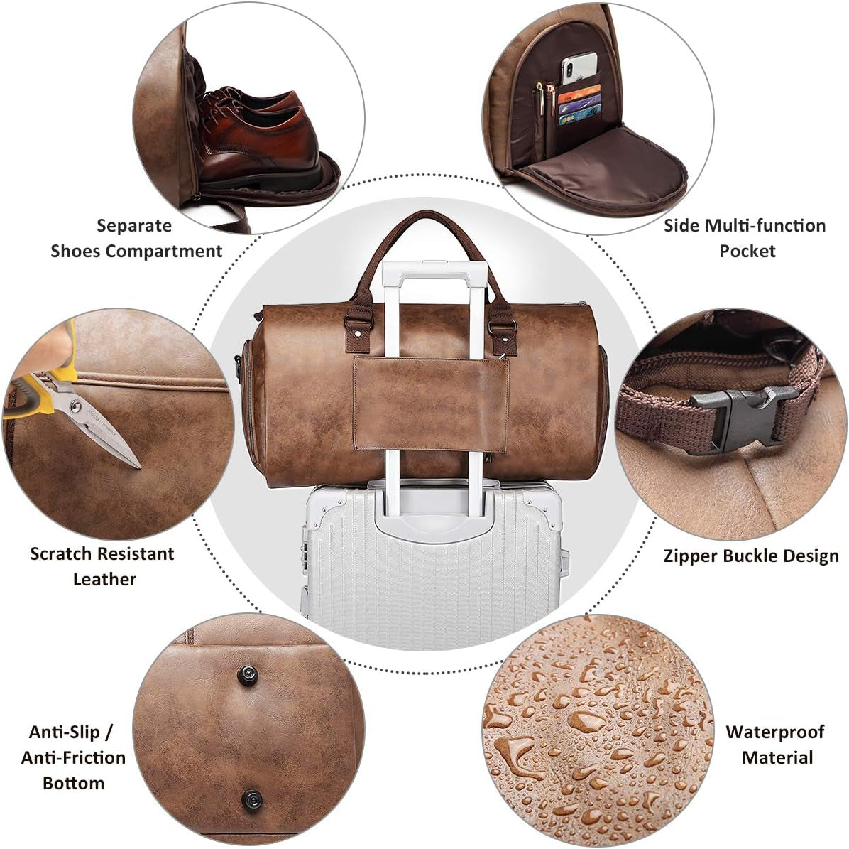 Travel Leather Garment Duffle Bag
