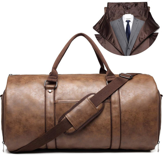 Travel Leather Garment Duffle Bag